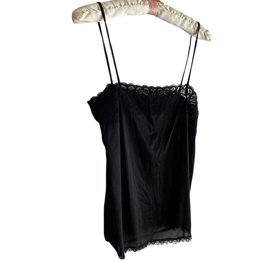 Vintage Bari Camisole Top Women's Size Medium Black Lace Trim - Picture 2 of 6